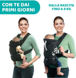 Chicco Easyfit Marsupio Neonati Ergonomico per Bebè E Bambini Dalla Nascita a 9 Kg, Porta Bebè Semplice E Intuitivo Da Indossare, Fronte Mamma E Fronte Strada, Supporto per Testa E Collo, Moon Grey