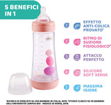 Chicco PERFECT 5 Biberon Anticolica 300 Ml, Biberon Flusso Veloce 4 Mesi + Con Tettarella in Morbido Silicone, Biberon Biofunzionale Con Intui-Flow System Da 300 Ml, Rosa