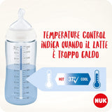 NUK First Choice+ Biberon | 6-18 Mesi | Controllo Temperatura | Flow Control | Sfiato Anti-Colica | Senza BPA | 300 Ml | Tettarella in Silicone | Safari (Neutro)