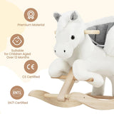 WOLTU Cavallo a Dondolo in Legno Cavalluccio per Bambini Peluche Giocattolo Cavalcabile Con Suoni E Cintura Di Sicurezza Regalo Bimbi 1/2/3 Anni, Bianco E Grigio, Ksf001Whigry